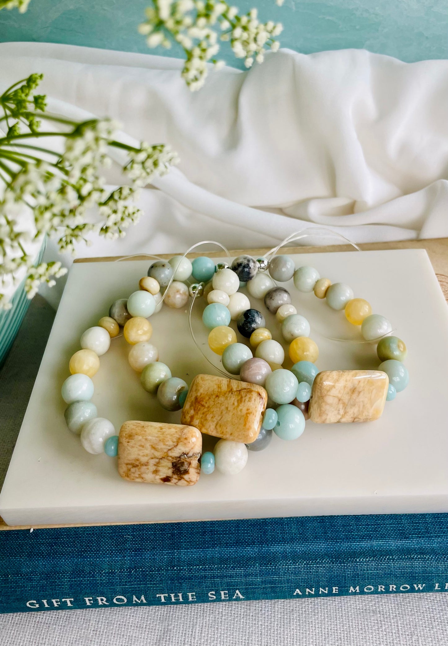 Natural Amazonite and Jade Bracelet