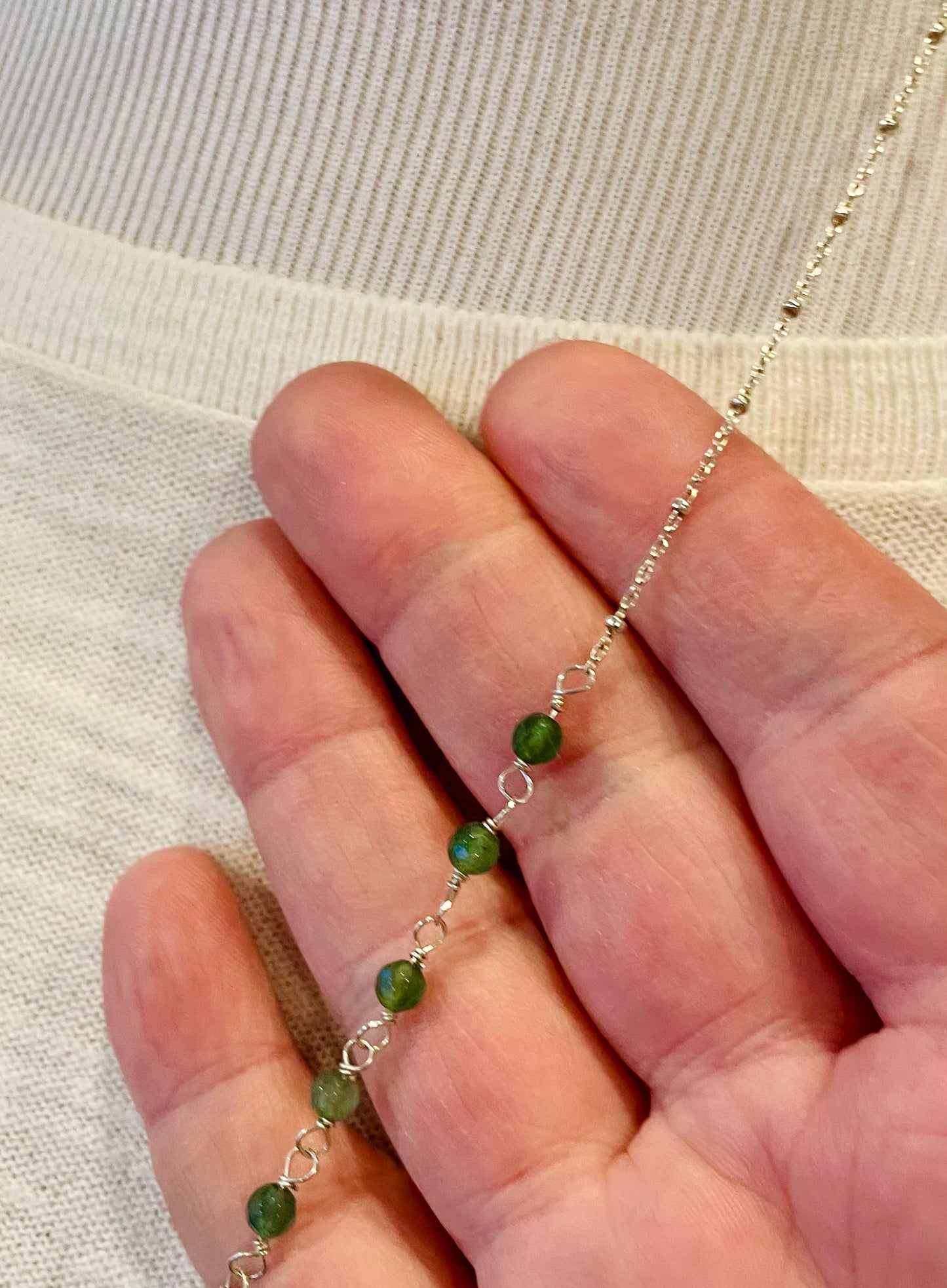 Long Delicate Aventurine Chain Necklace