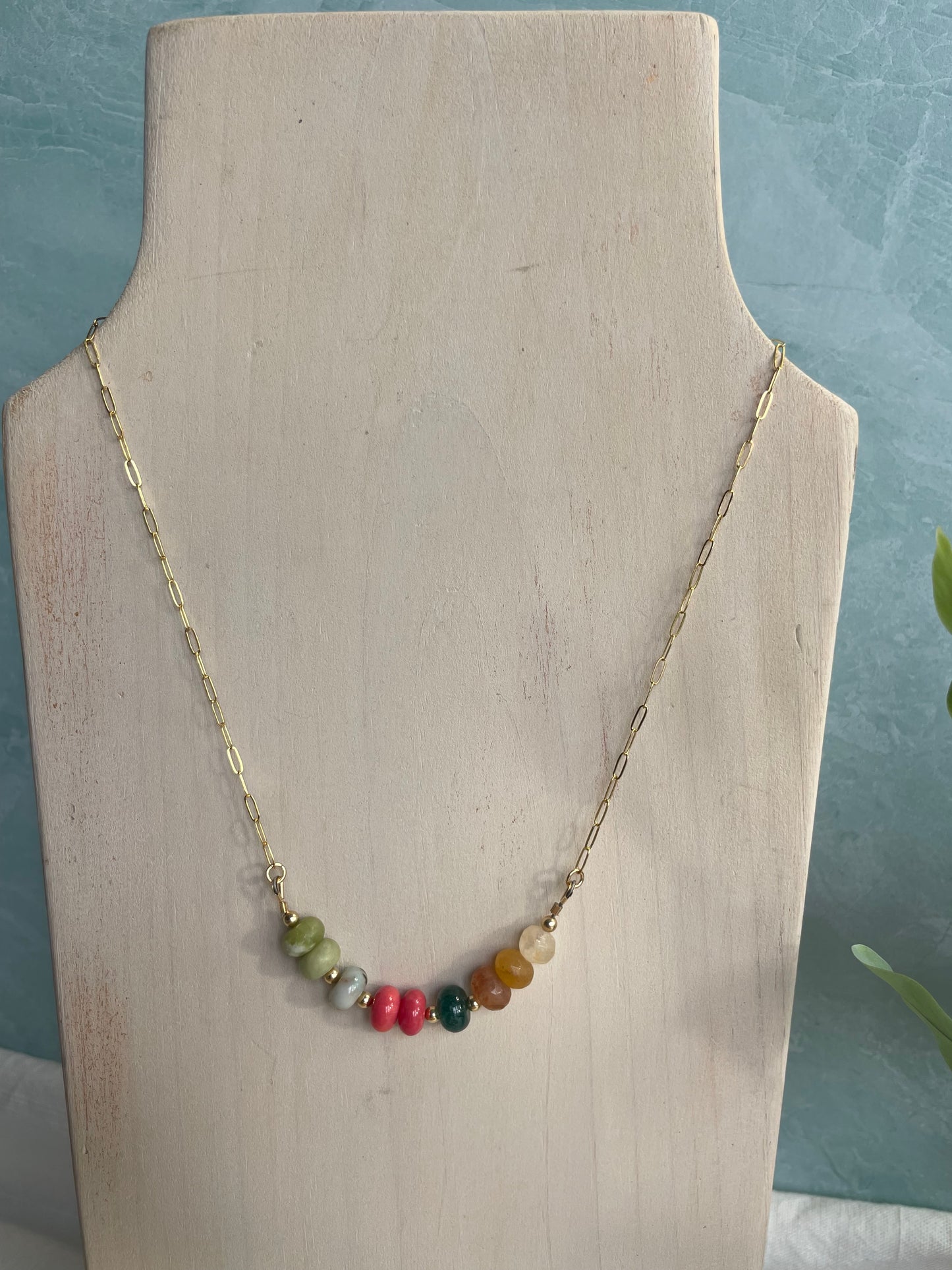 Candy Colored Gemstone Bar Necklace