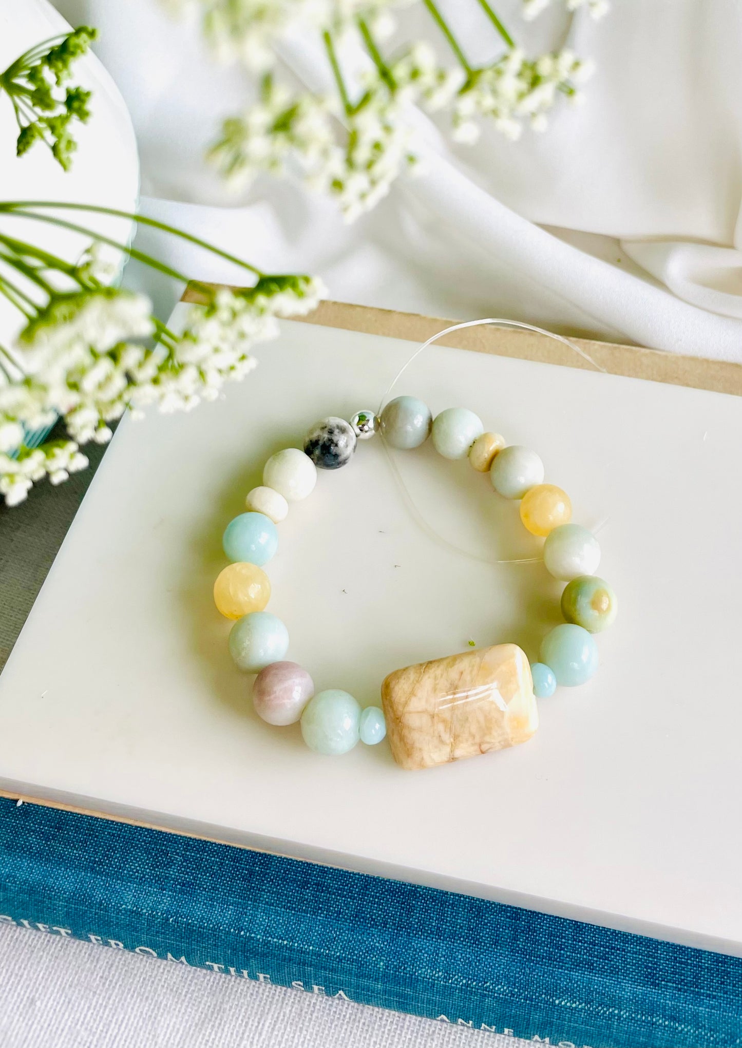 Natural Amazonite and Jade Bracelet