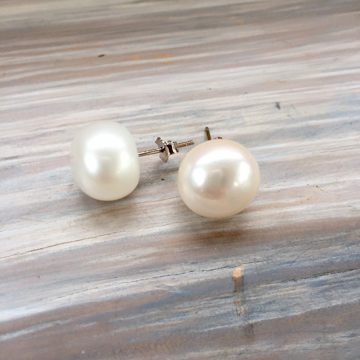 Jumbo White Freshwater Pearl Stud Earrings