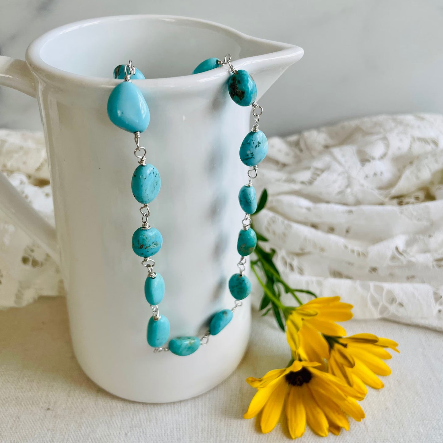 Turquoise Nugget and Sterling Silver Necklace