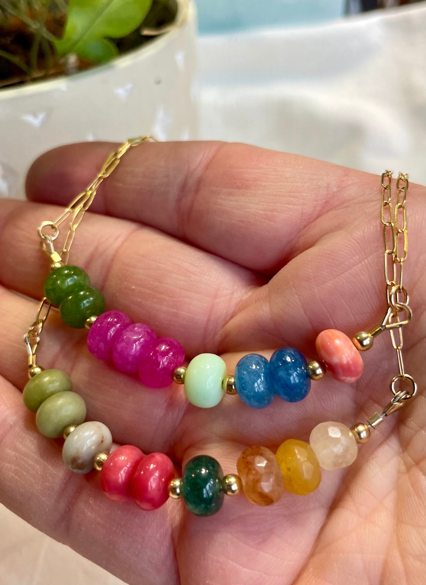Candy Colored Gemstone Bar Necklace