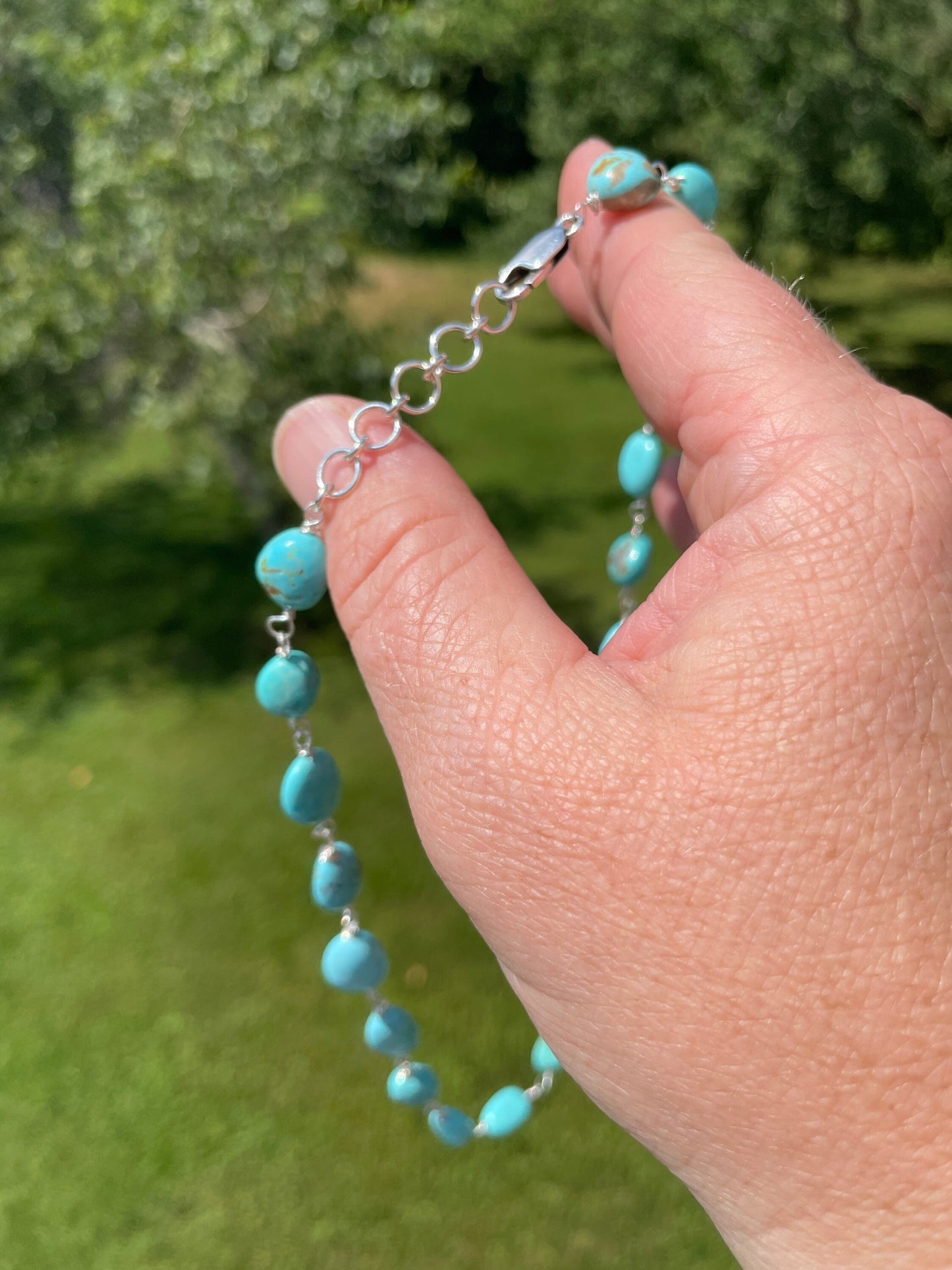 Turquoise Nugget and Sterling Silver Necklace