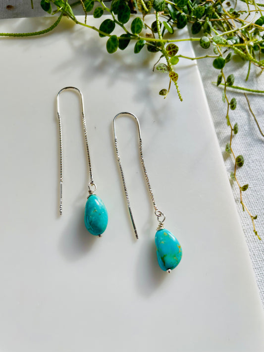 Turquoise Nugget Threader Earrings