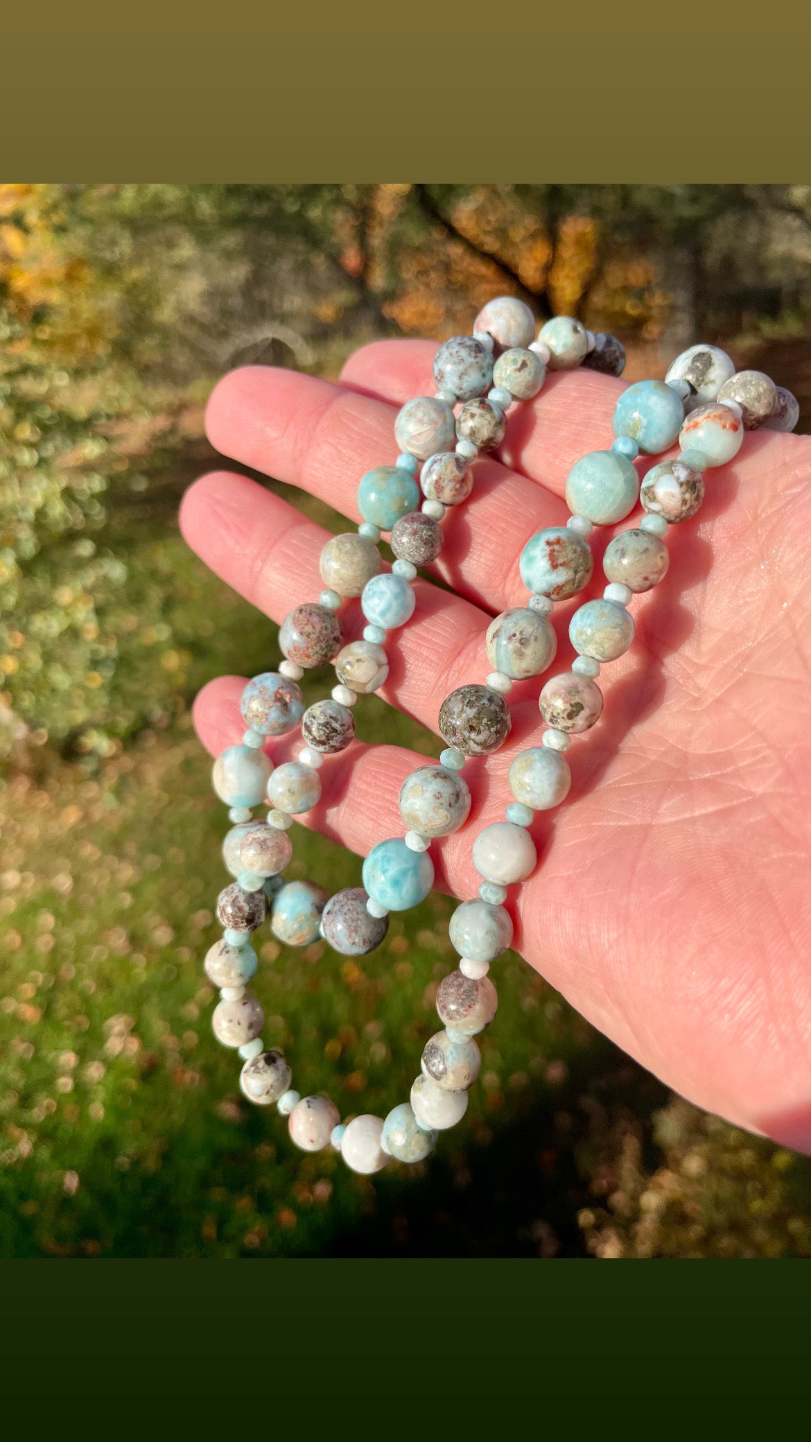 Beaded Larimar Statement Necklace