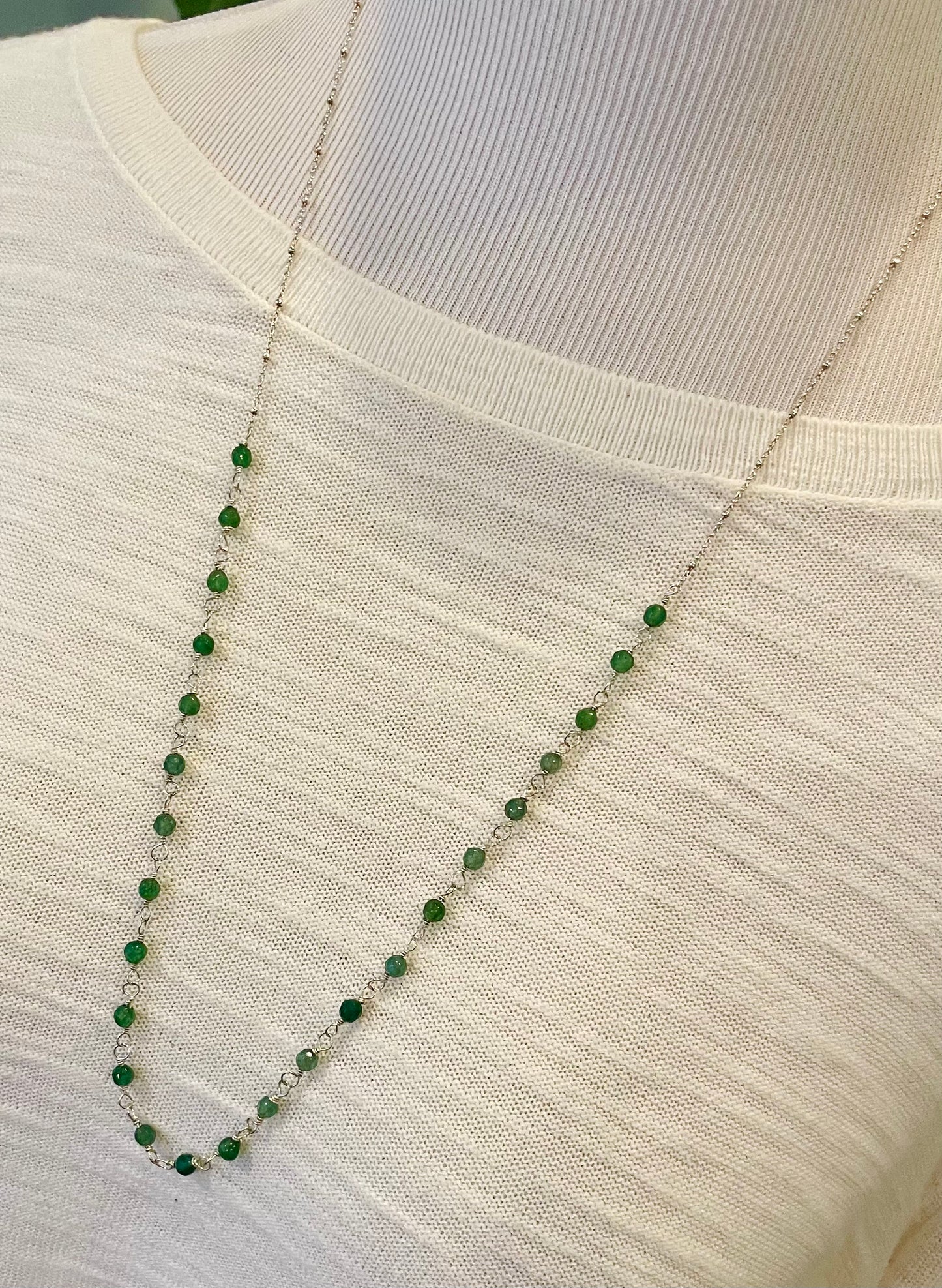 Long Delicate Aventurine Chain Necklace