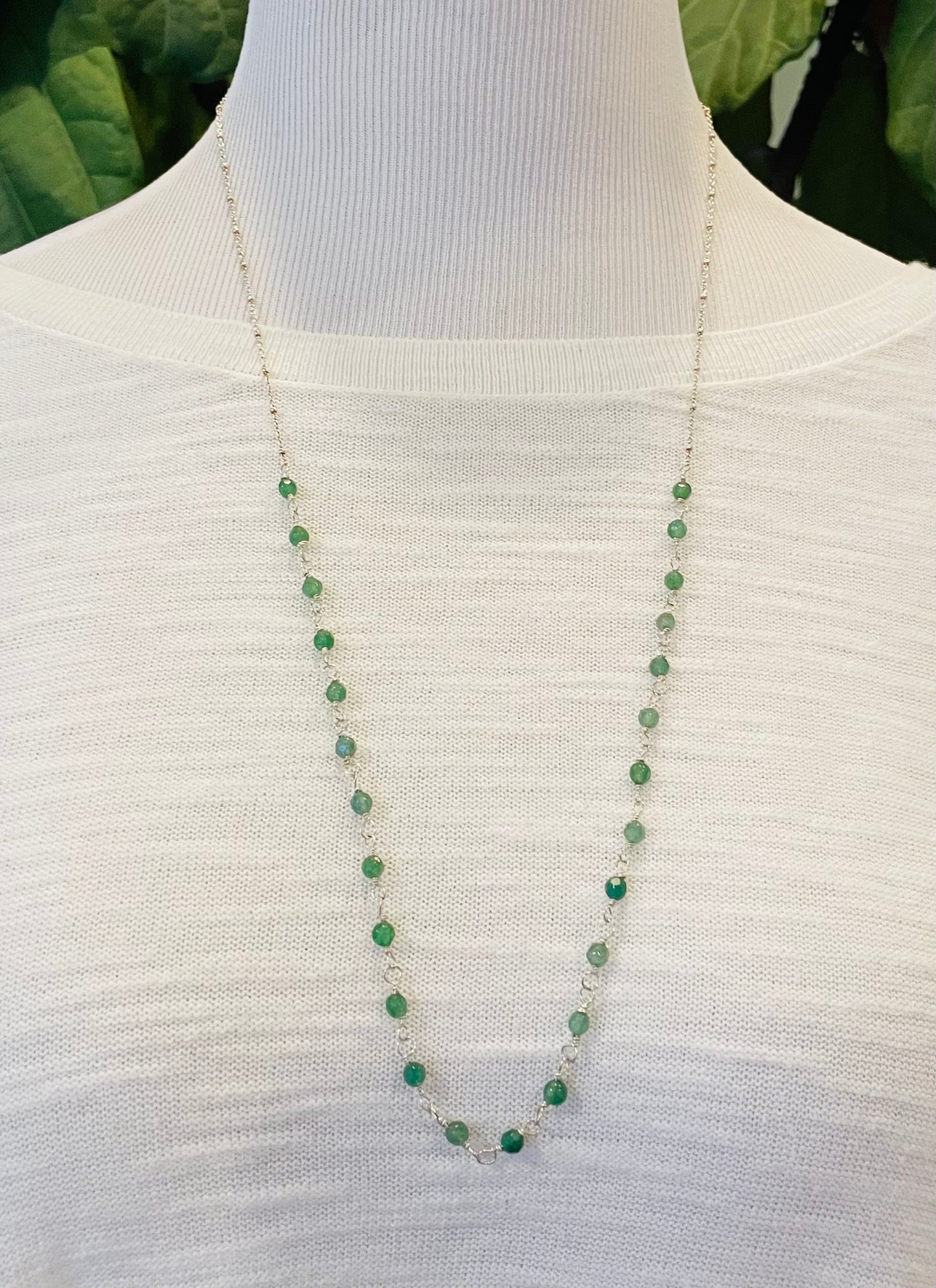 Long Delicate Aventurine Chain Necklace