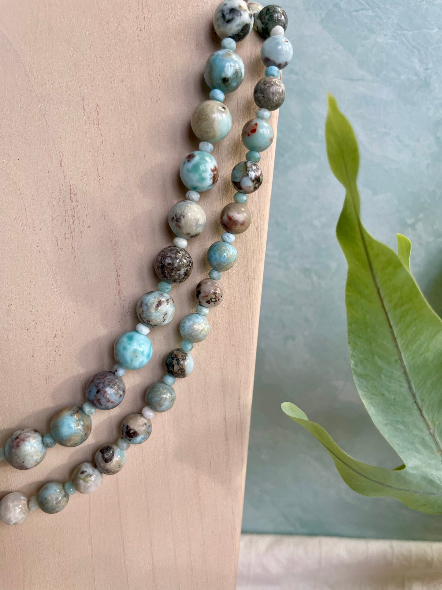 Beaded Larimar Statement Necklace