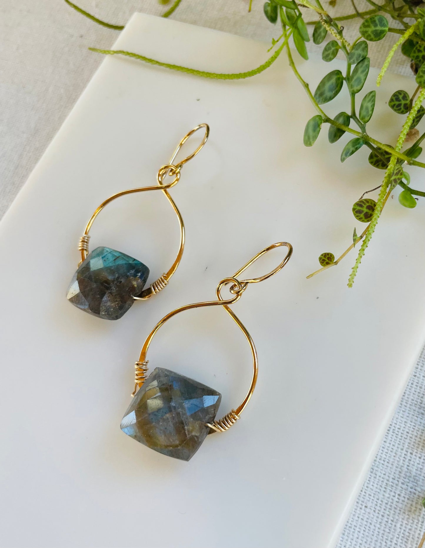 Large Labradorite Hoop Earrings