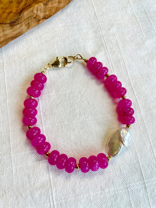 Pink Jade and Pearl Bracelet