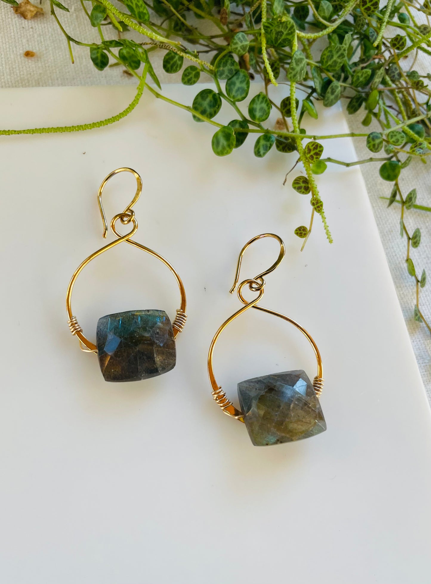 Large Labradorite Hoop Earrings