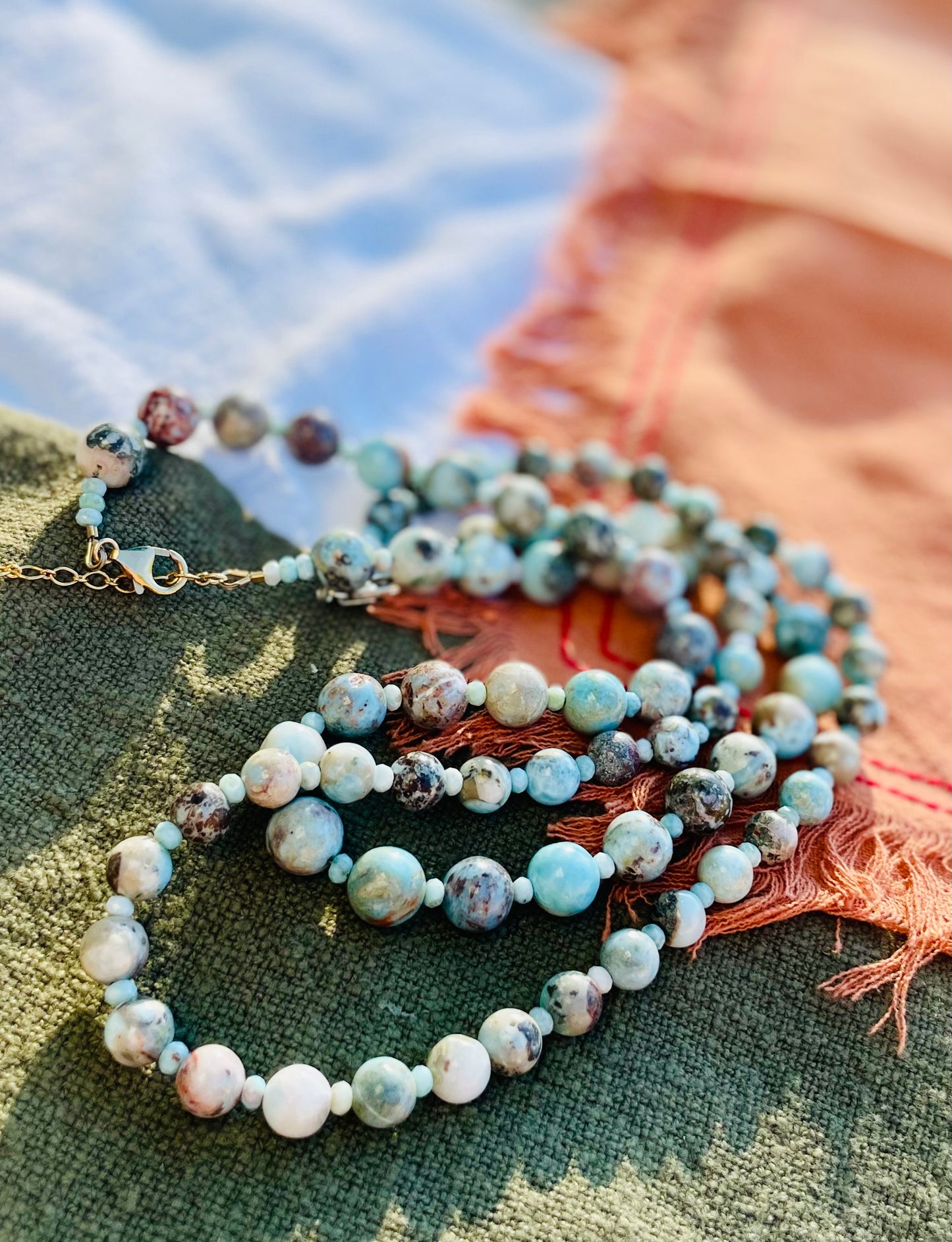 Beaded Larimar Statement Necklace