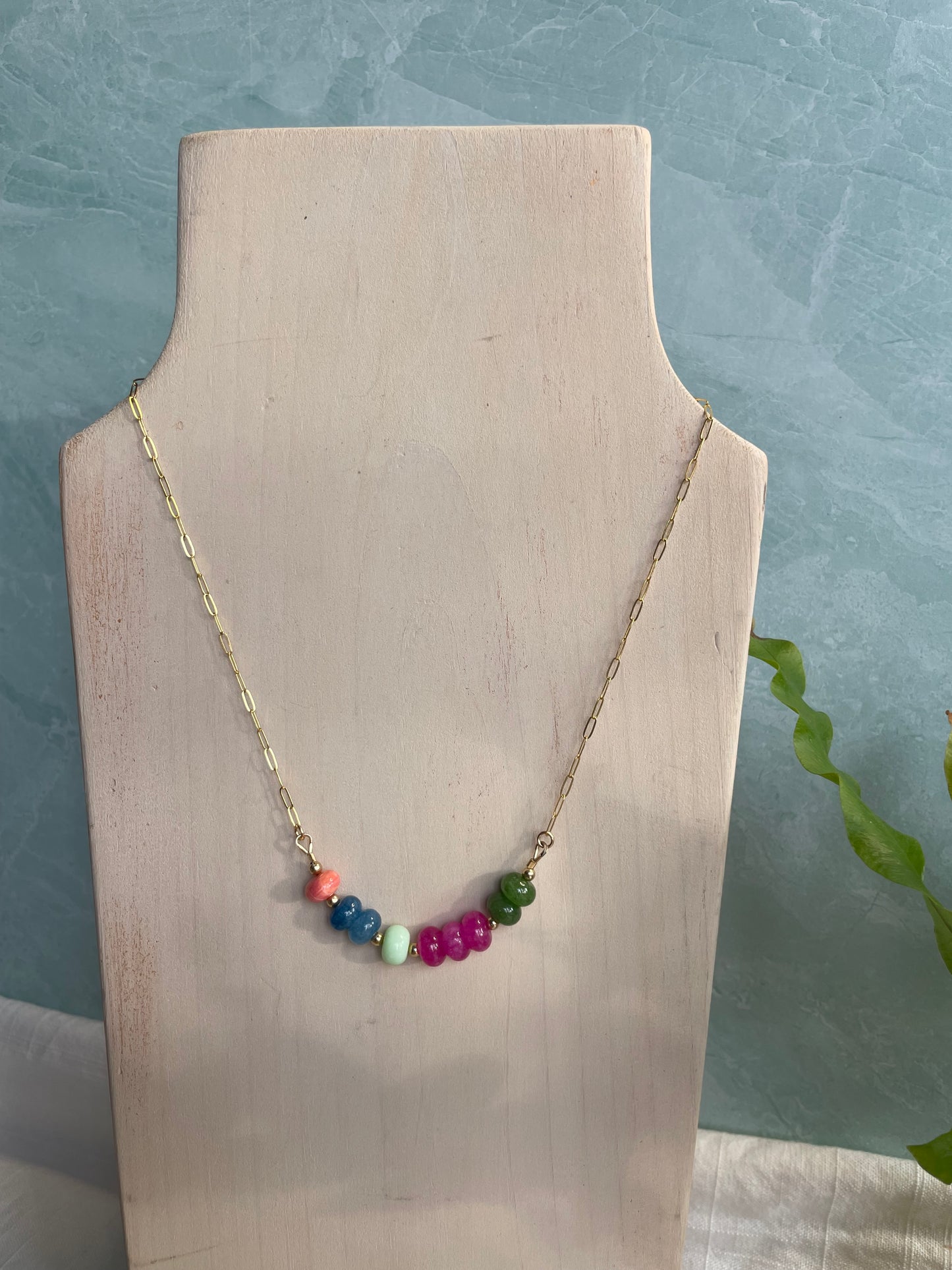 Candy Colored Gemstone Bar Necklace