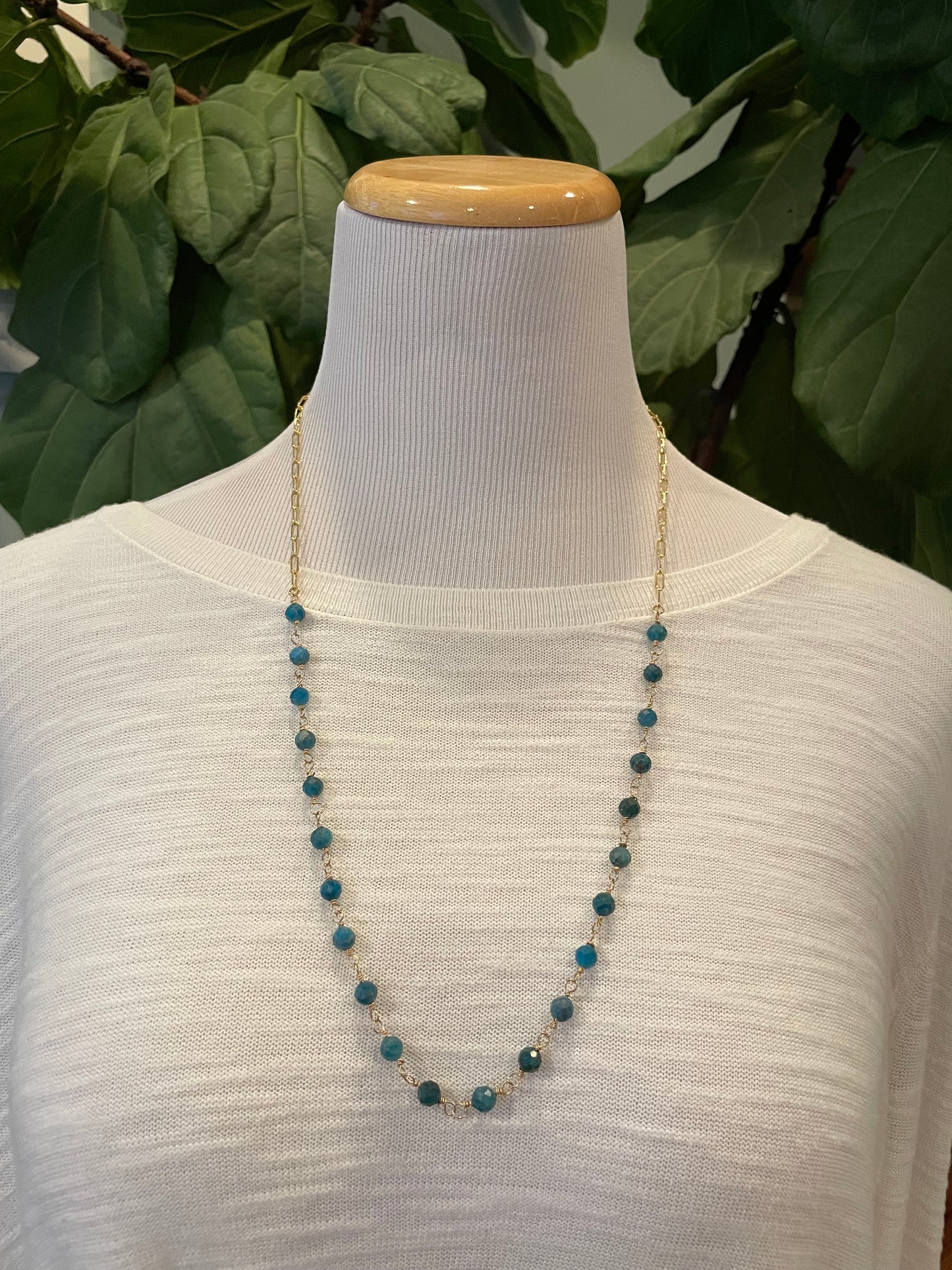 Long Apatite and Paperclip Chain Necklace