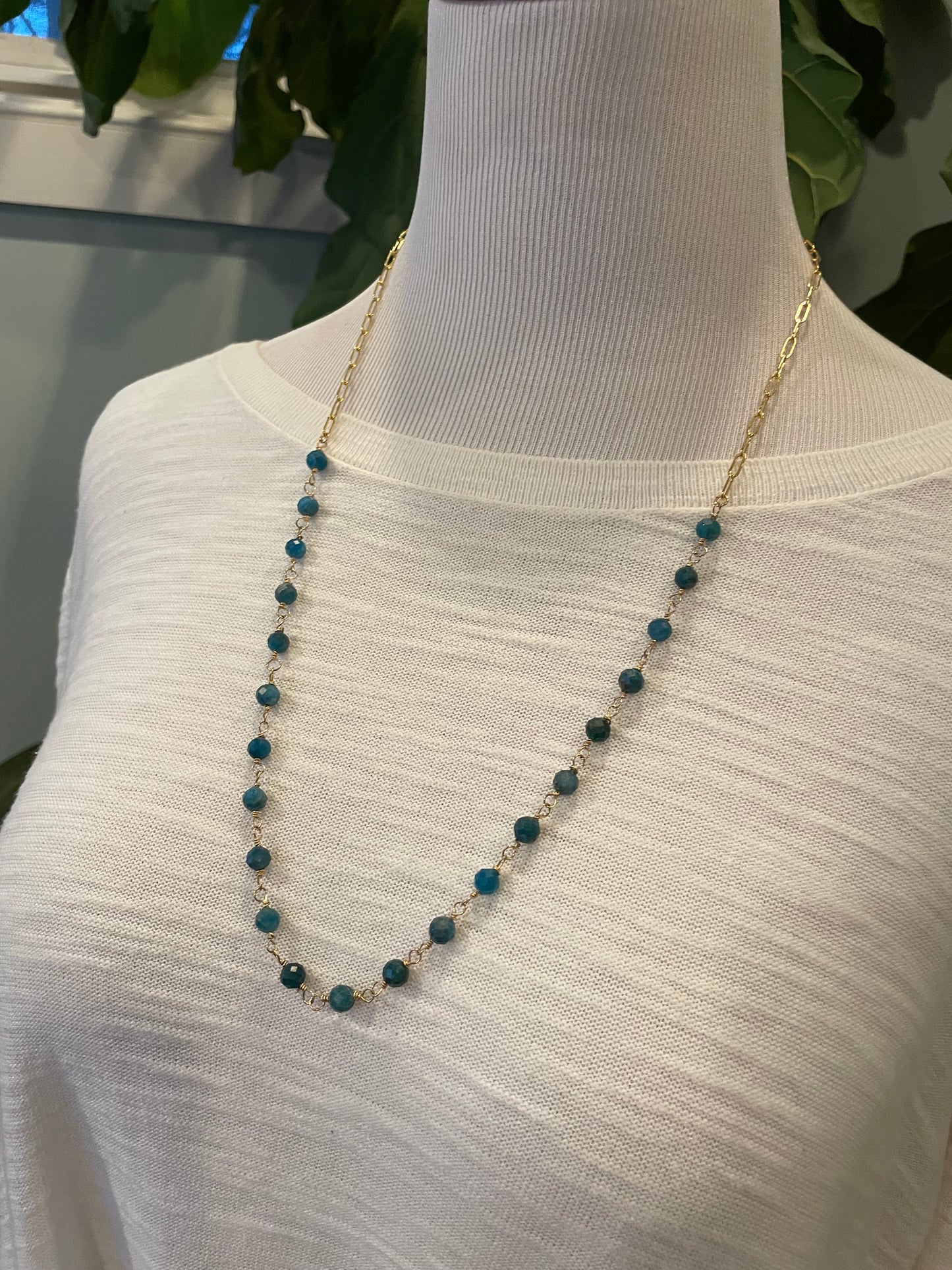 Long Apatite and Paperclip Chain Necklace