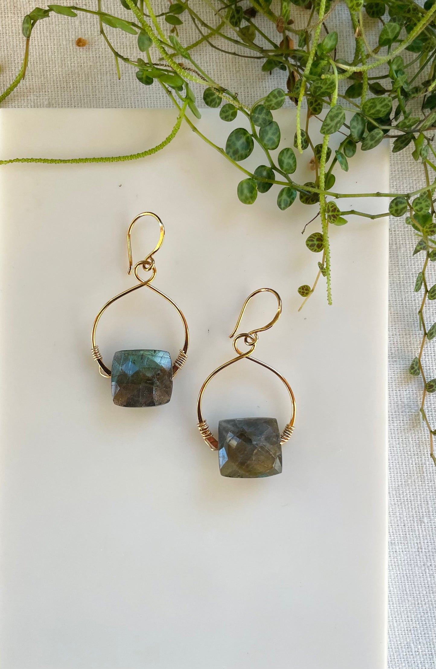 Large Labradorite Hoop Earrings