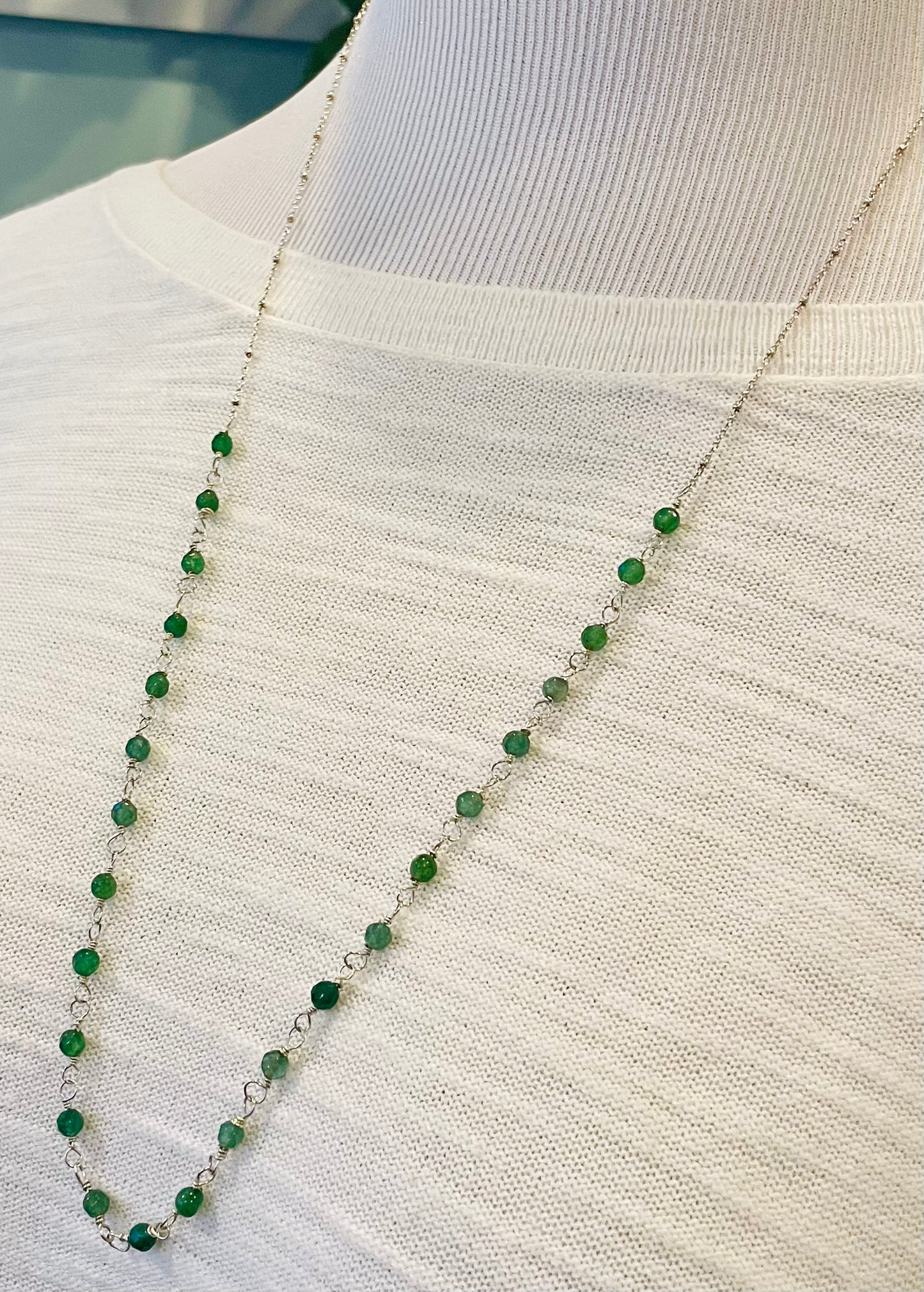 Long Delicate Aventurine Chain Necklace