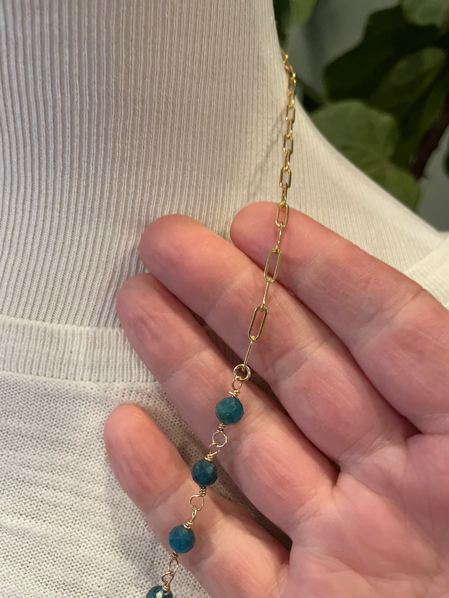 Long Apatite and Paperclip Chain Necklace