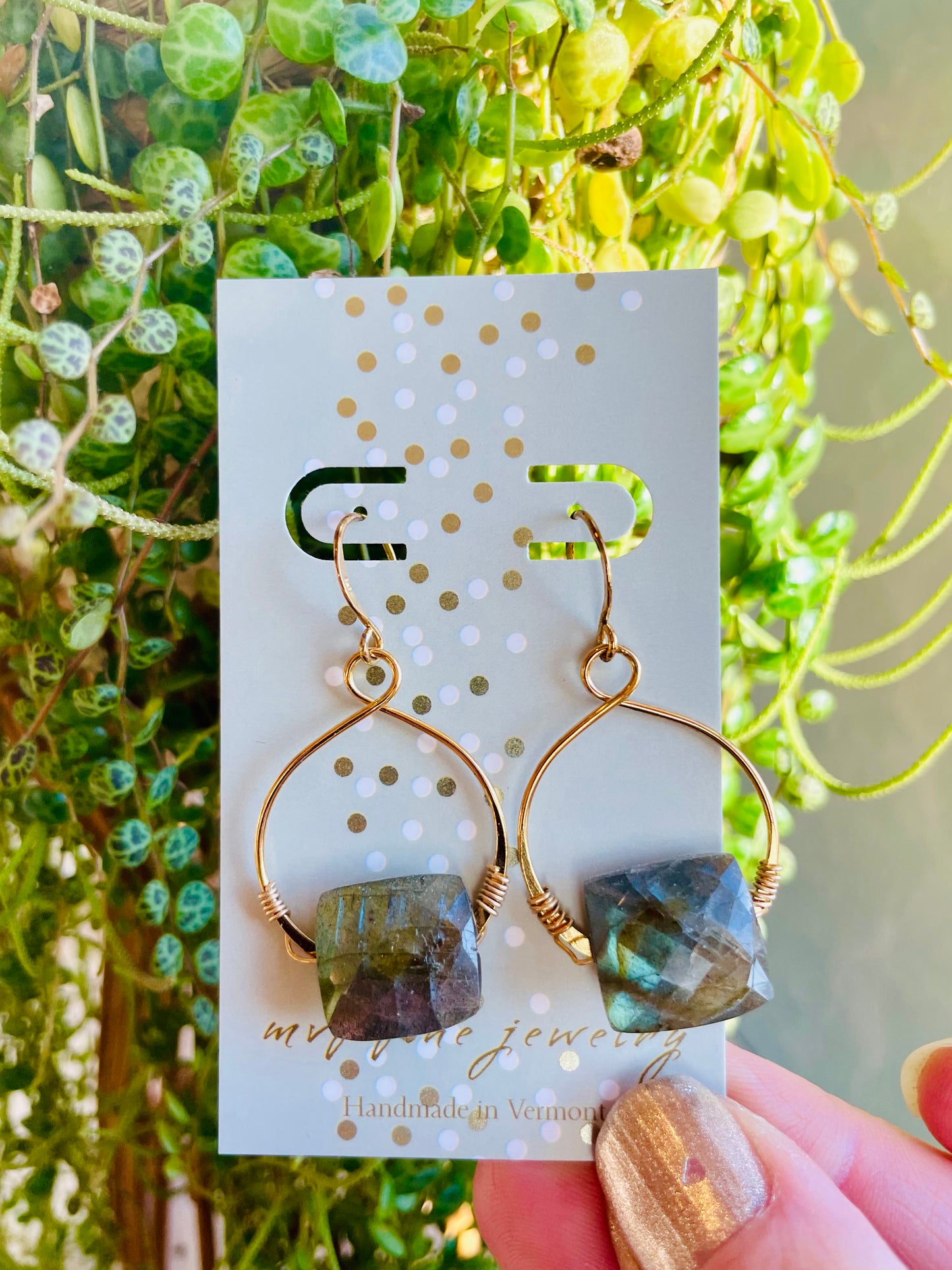 Large Labradorite Hoop Earrings