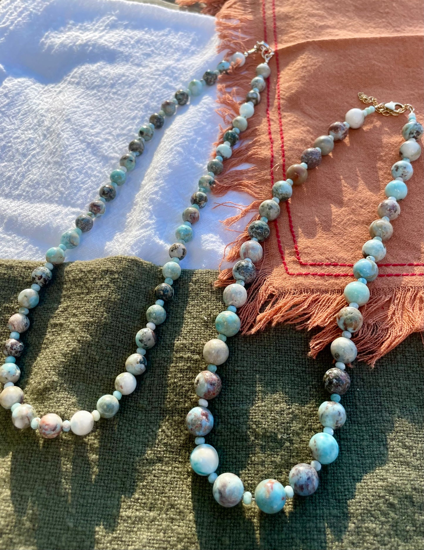 Beaded Larimar Statement Necklace