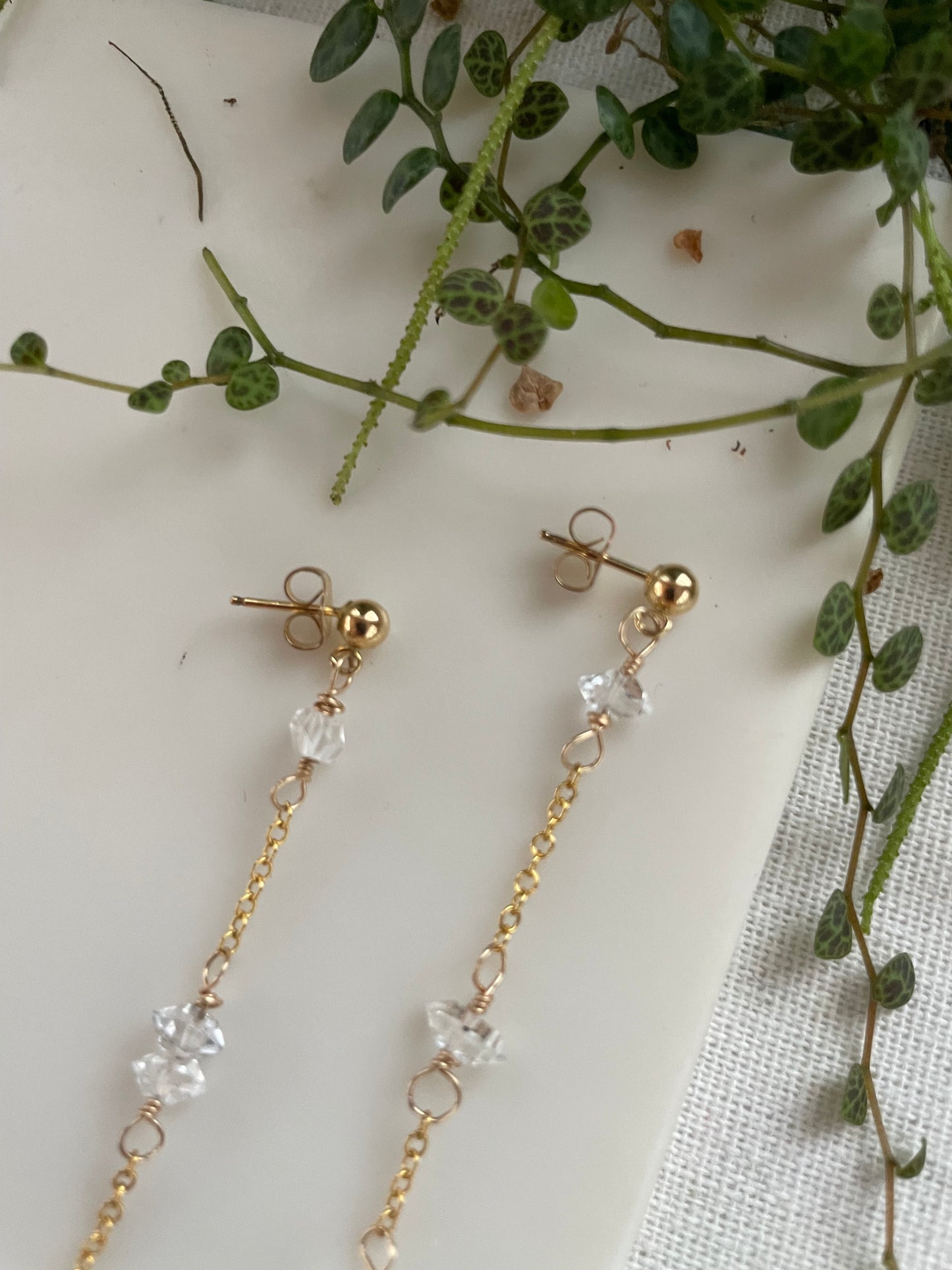 Long Herkimer Diamond Dangle Earrings