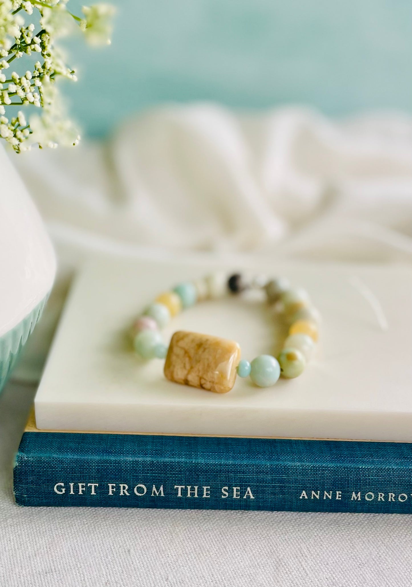 Natural Amazonite and Jade Bracelet