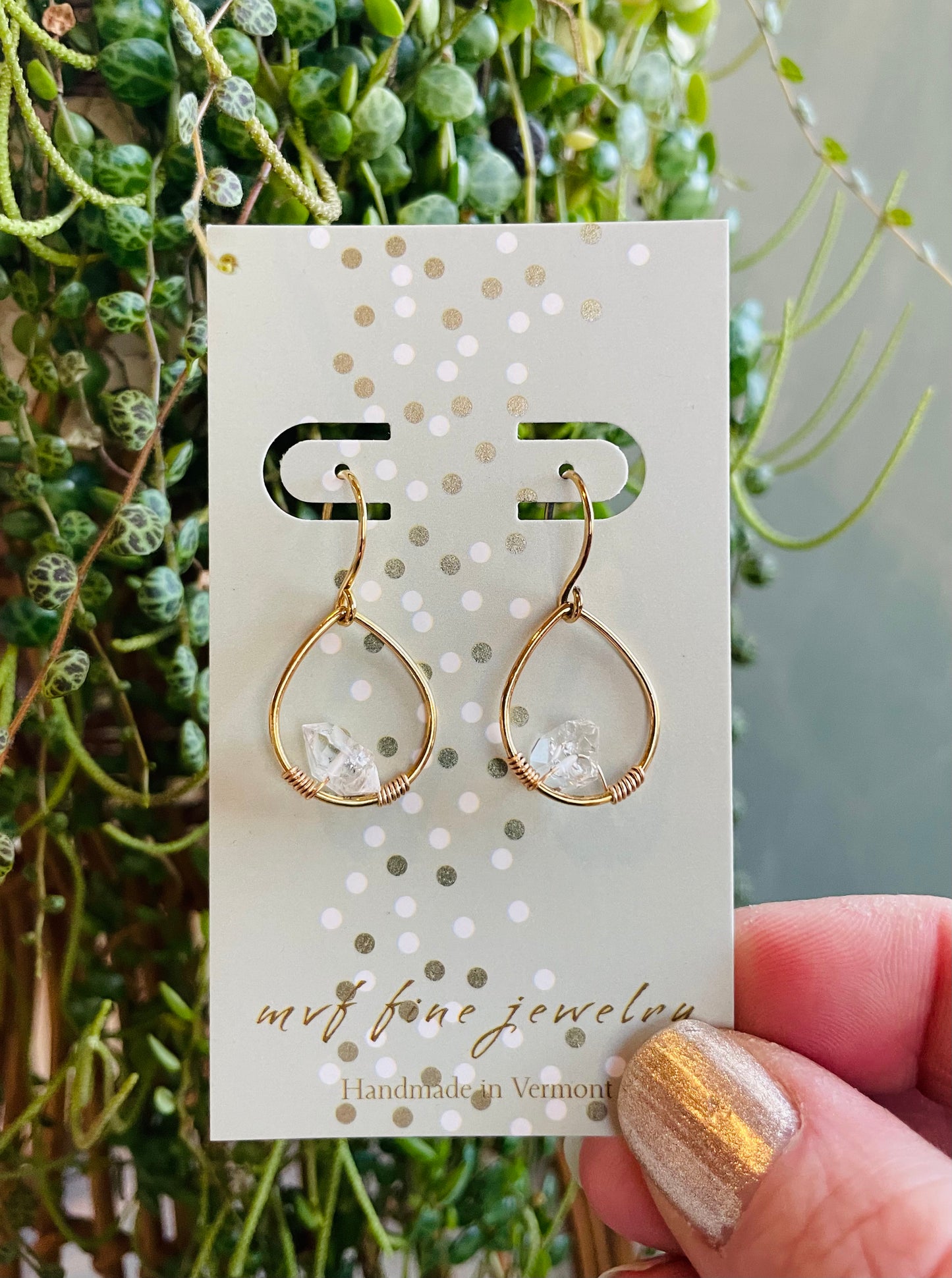 Herkimer Diamonds and Gold Teardrop Earrings