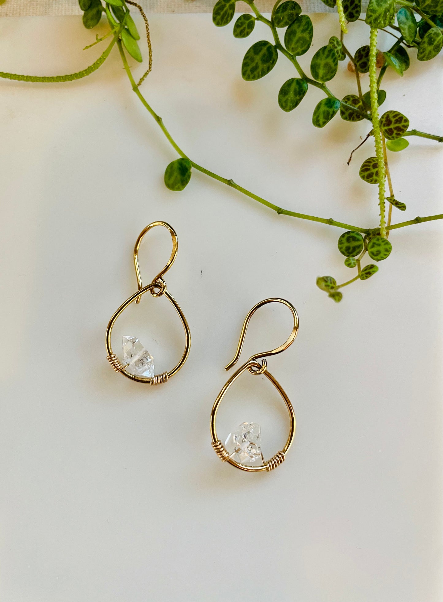 Herkimer Diamonds and Gold Teardrop Earrings