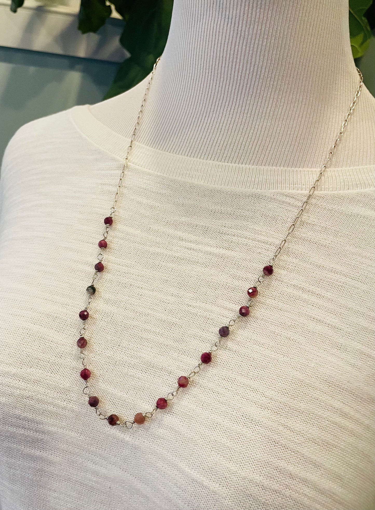 Long Tourmaline and Paperclip Chain Necklace