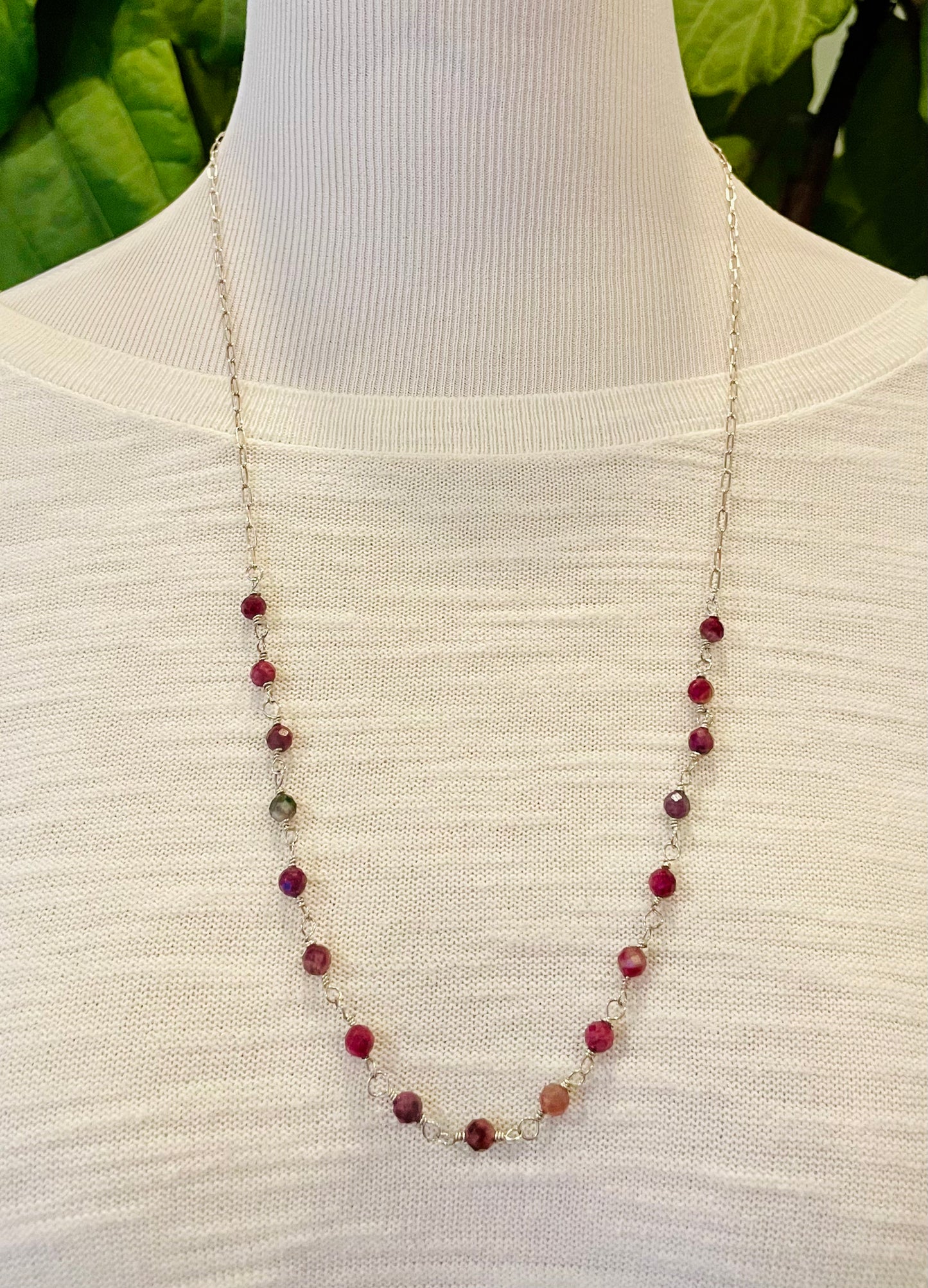 Long Tourmaline and Paperclip Chain Necklace