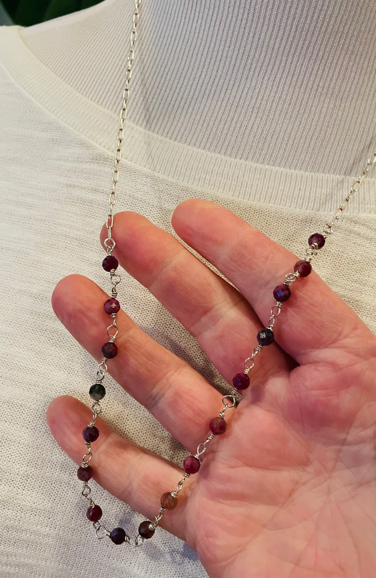 Long Tourmaline and Paperclip Chain Necklace