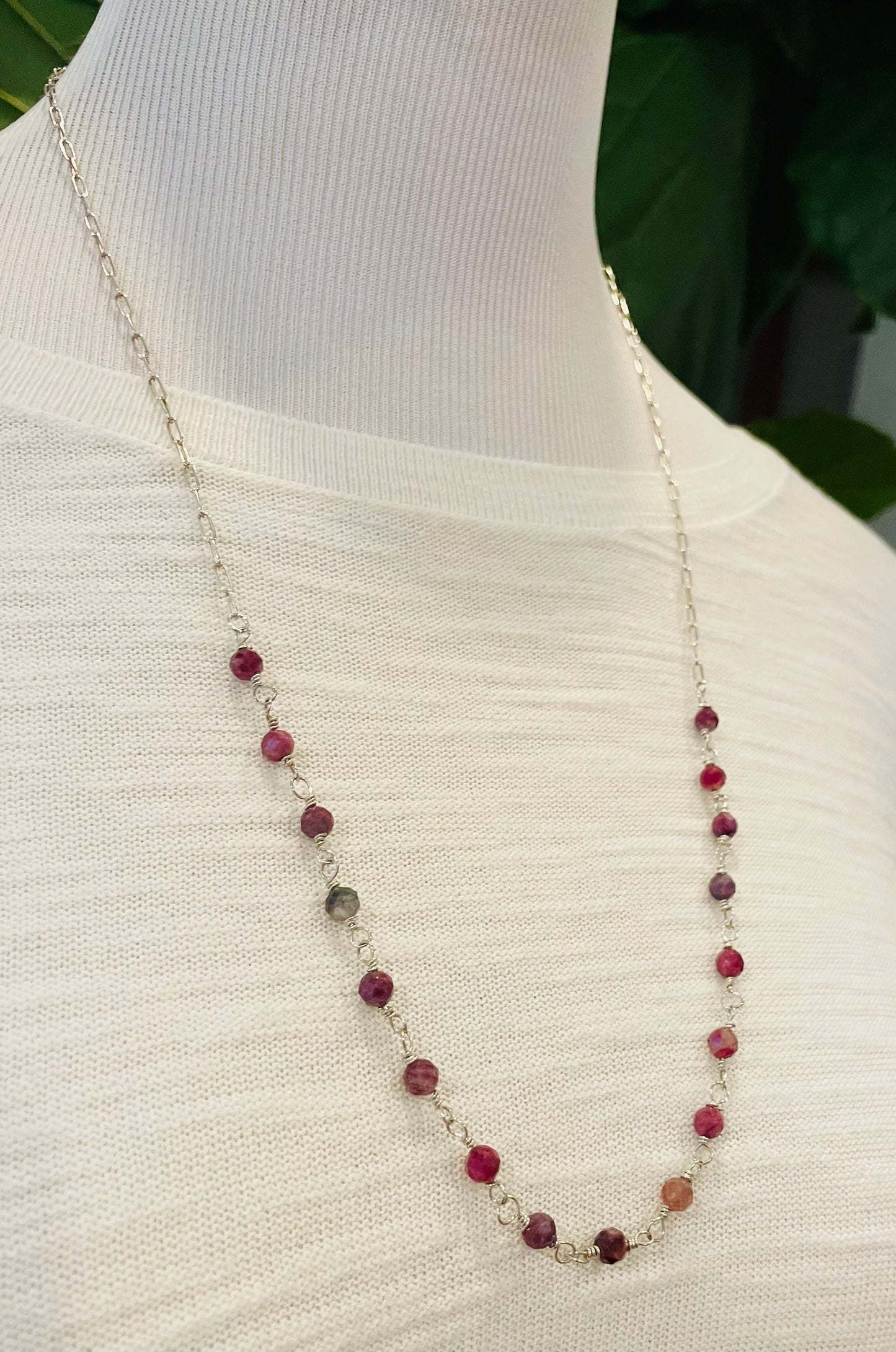 Long Tourmaline and Paperclip Chain Necklace