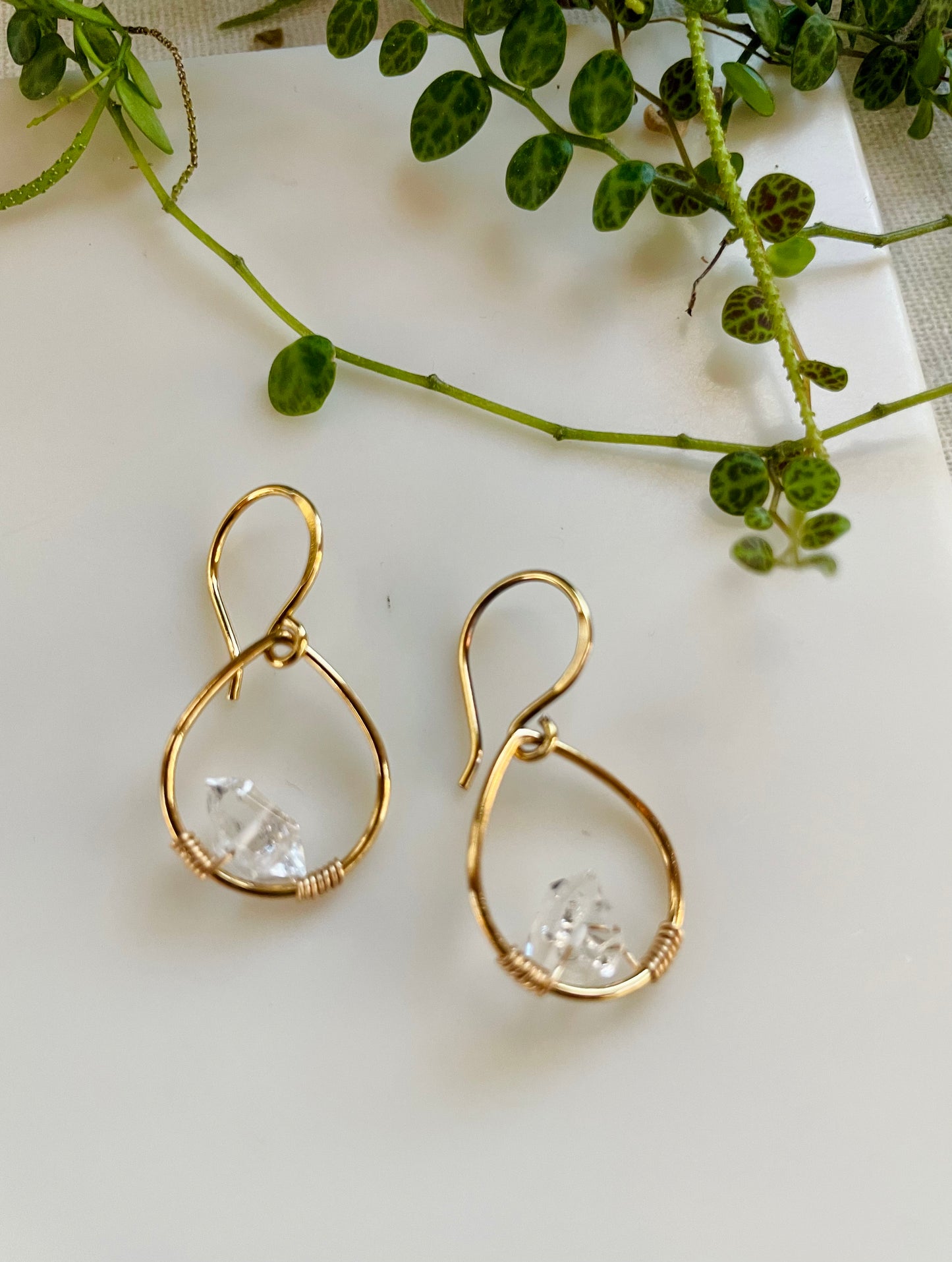 Herkimer Diamonds and Gold Teardrop Earrings