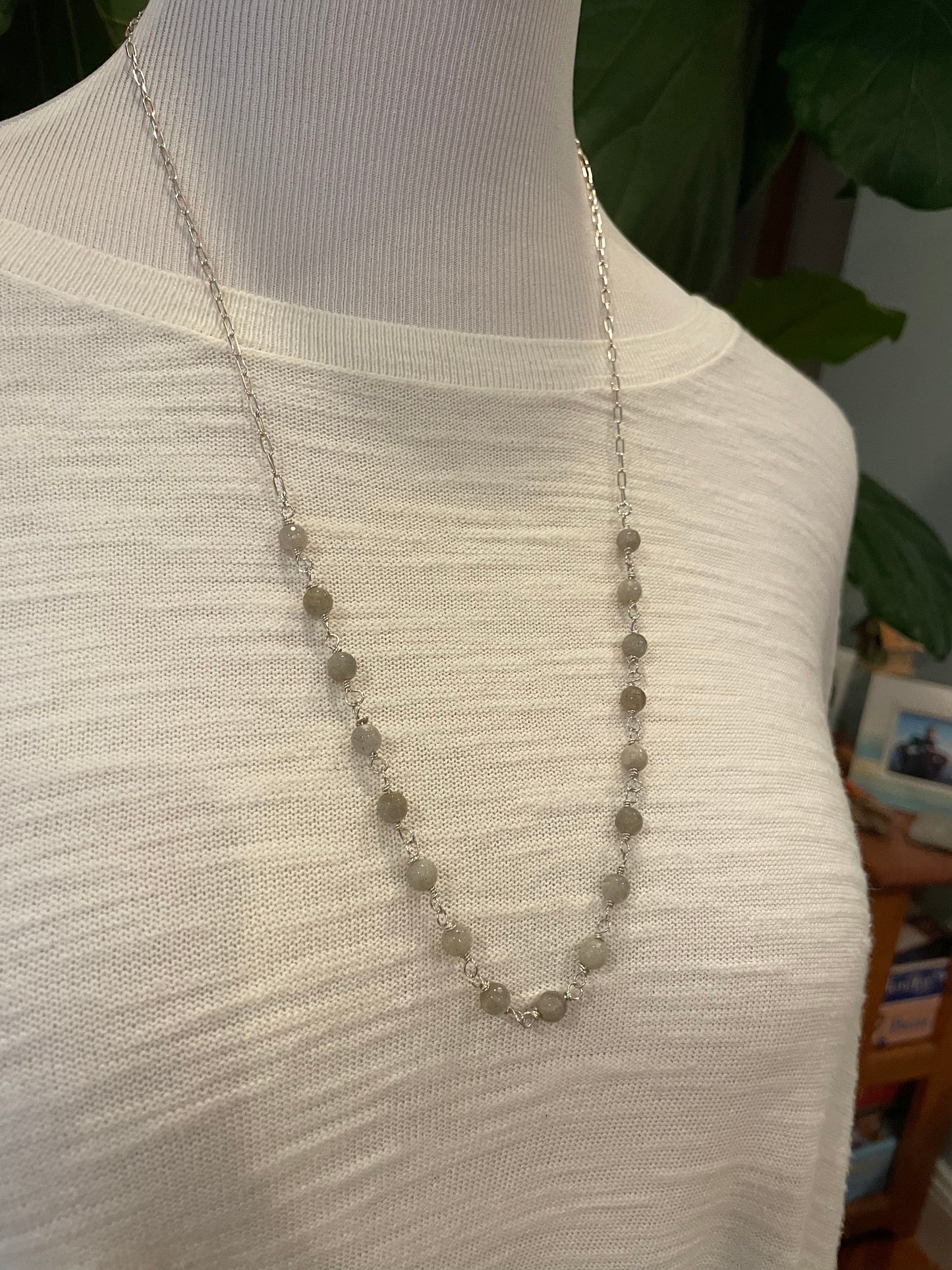 Long Labradorite and Paperclip Chain Necklace