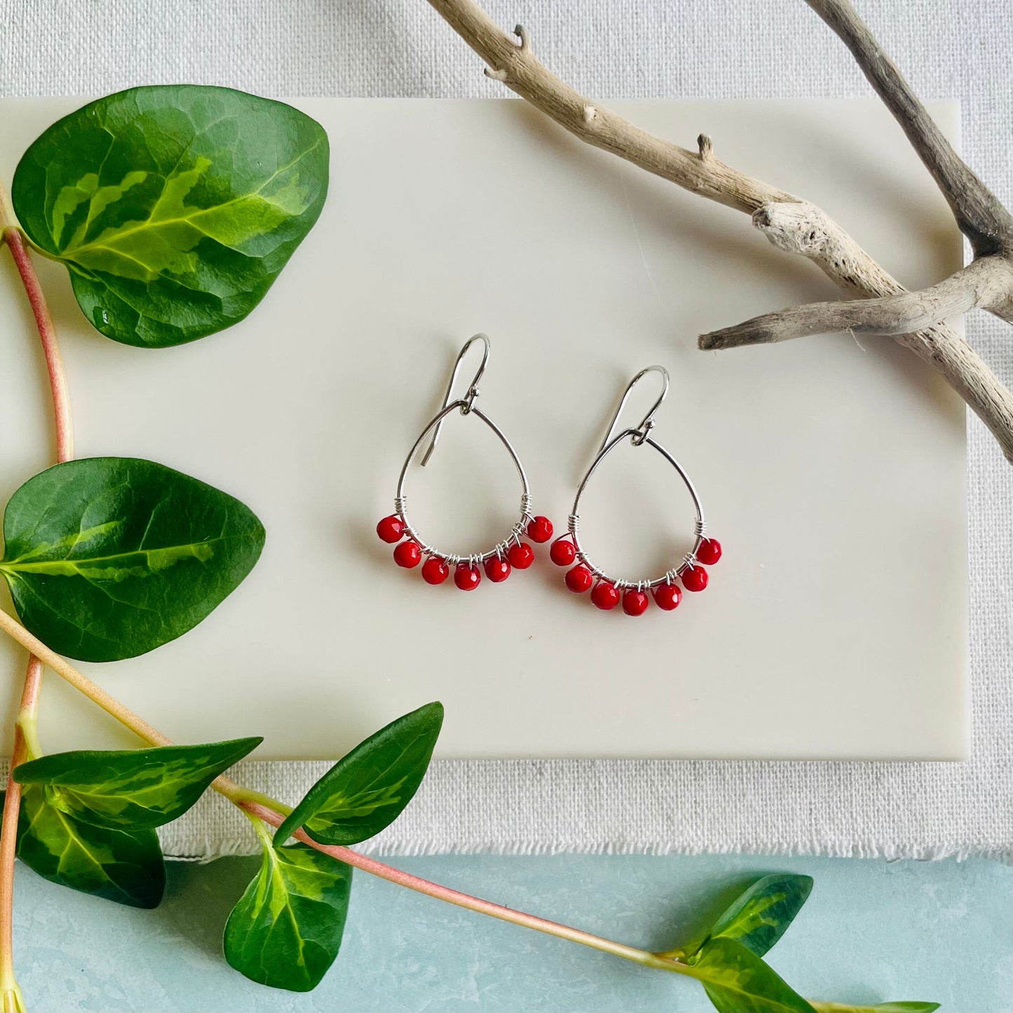 Mini Teardrop Hoop Earrings in Black Onyx and Silver