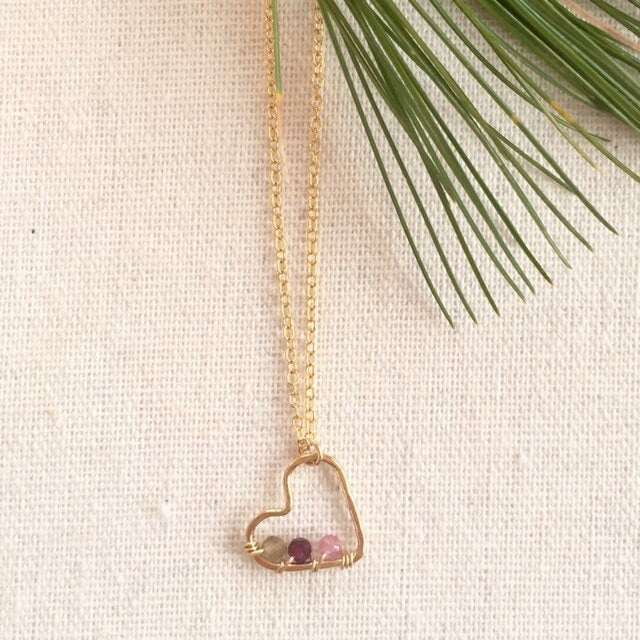 Wire Wrapped Heart Pendant Necklace with Tourmaline