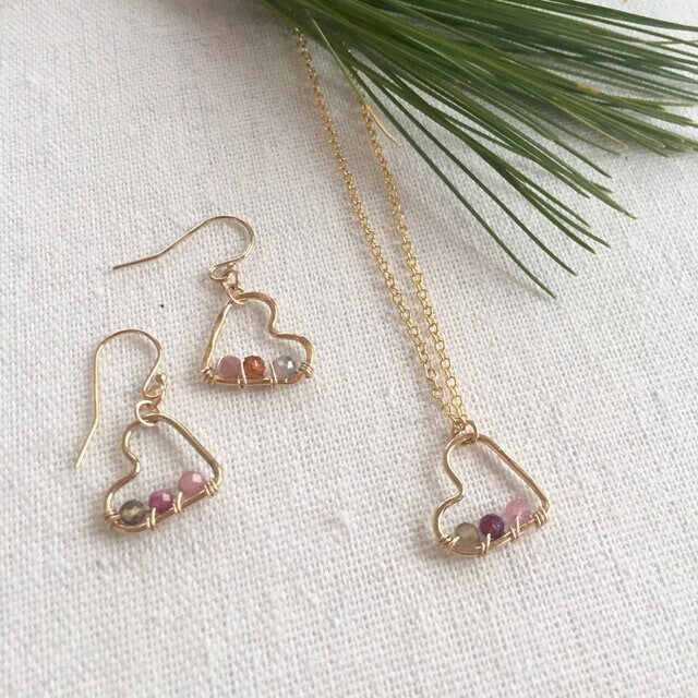 Silver Heart Earrings with Tourmaline