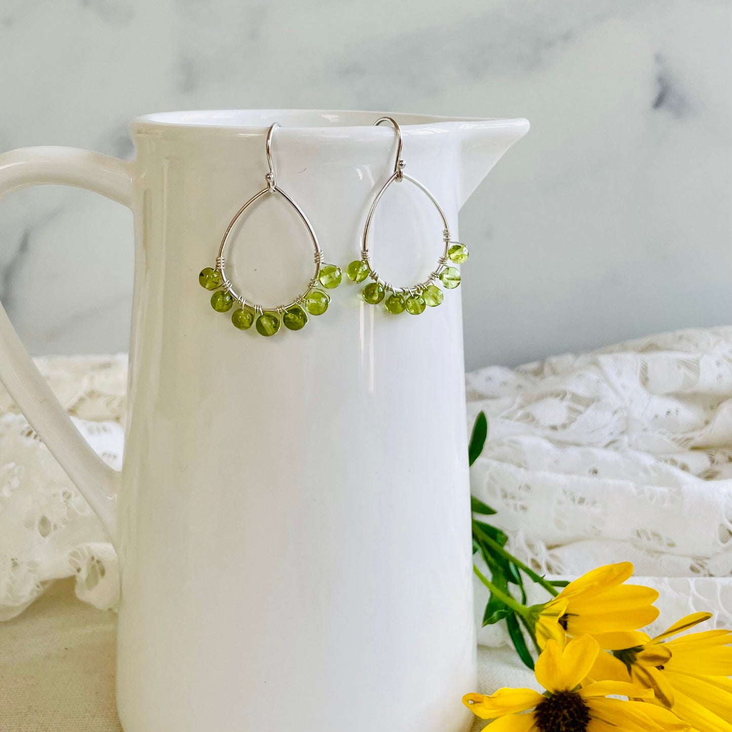 Mini Teardrop Hoop Earrings in Black Onyx and Silver