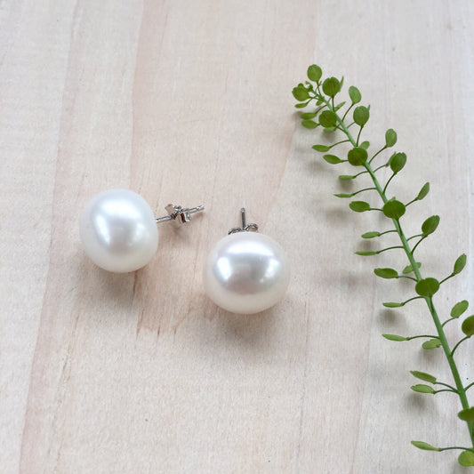 Jumbo White Freshwater Pearl Stud Earrings