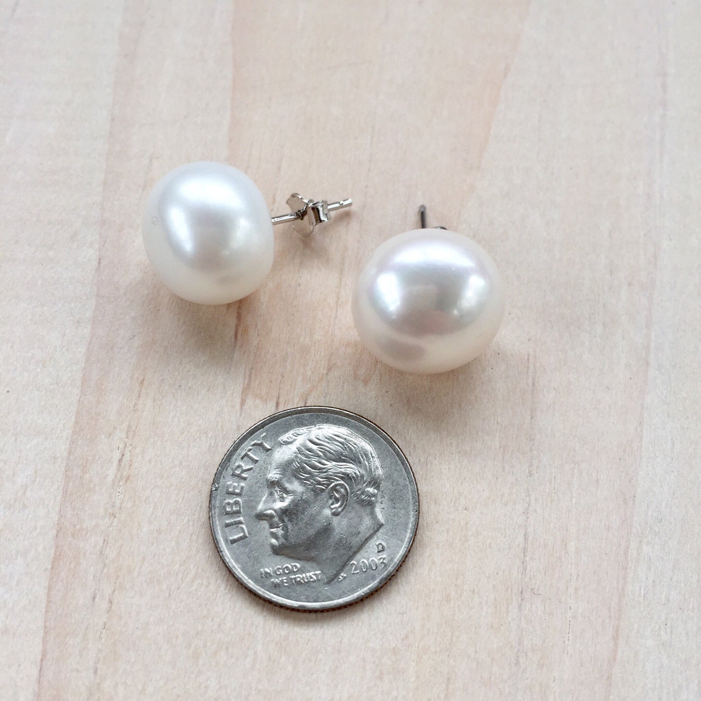 Jumbo White Freshwater Pearl Stud Earrings