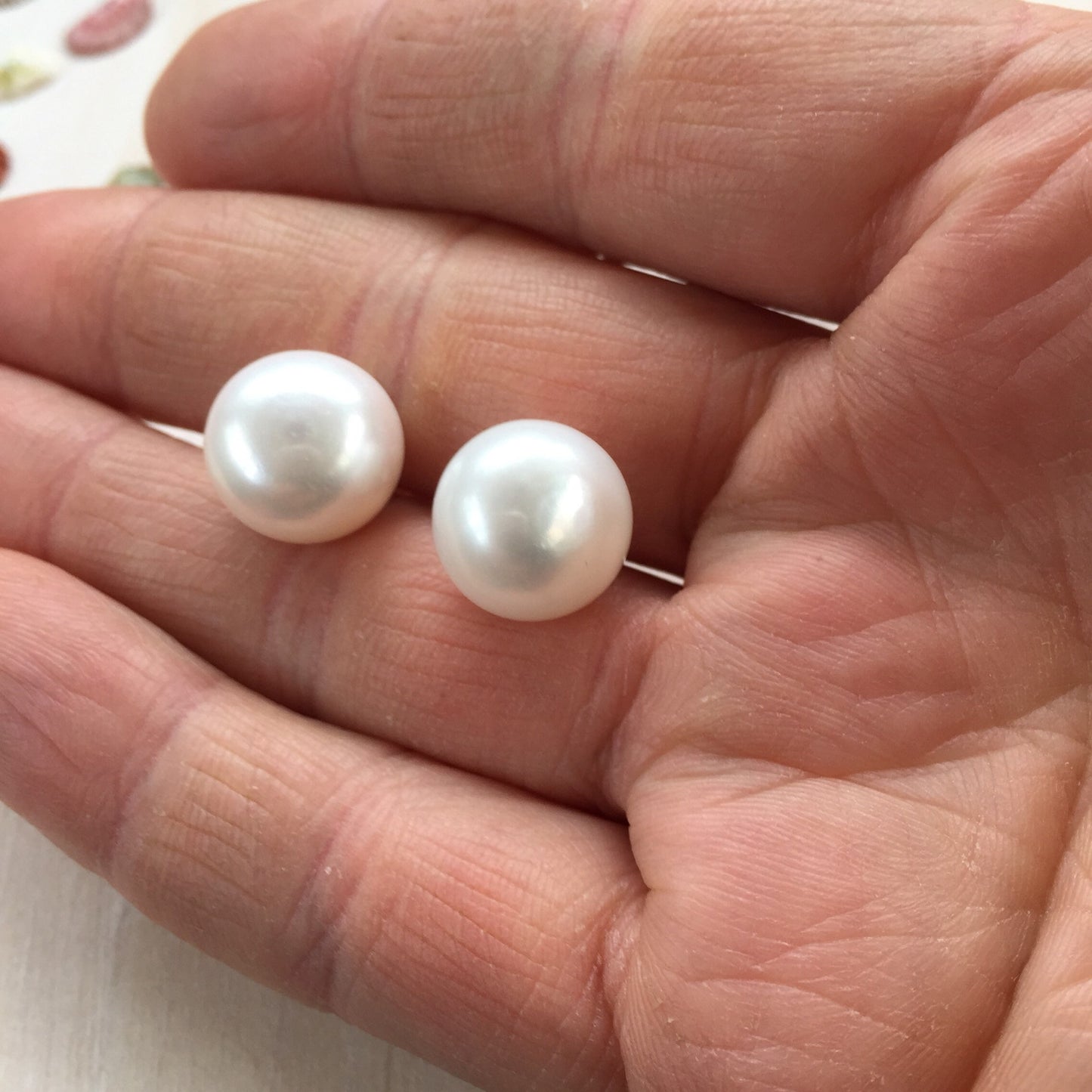 Jumbo White Freshwater Pearl Stud Earrings