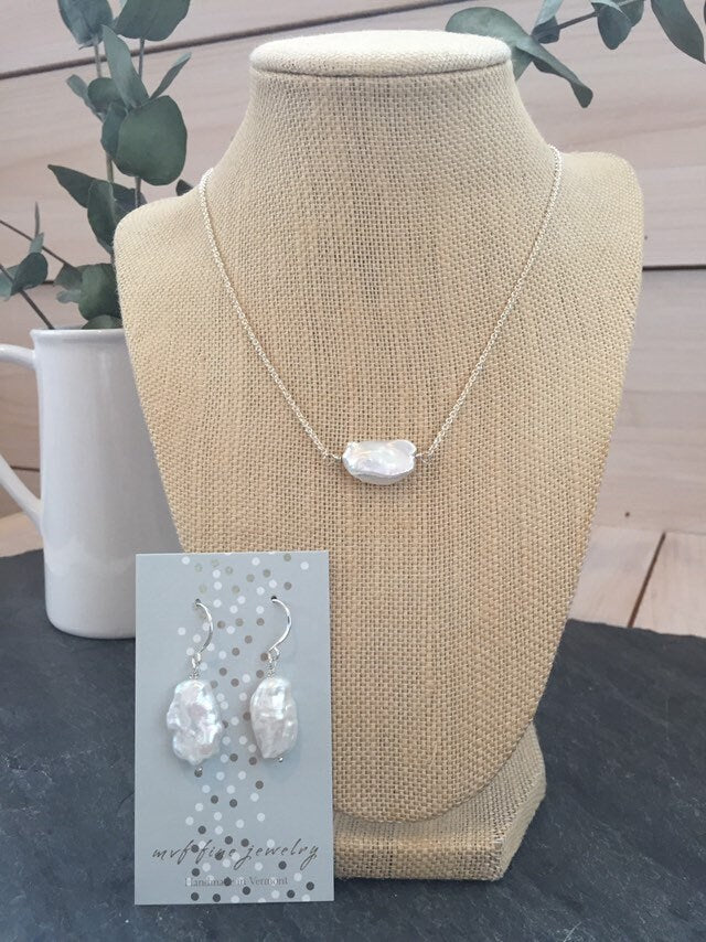 Large White Baroque Pearl Necklace in Silver