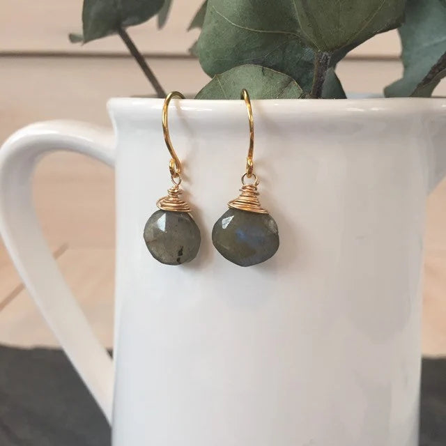 Faceted Labradorite Drop Earrings in Gold