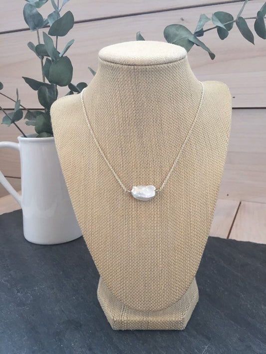 Large White Baroque Pearl Necklace in Silver