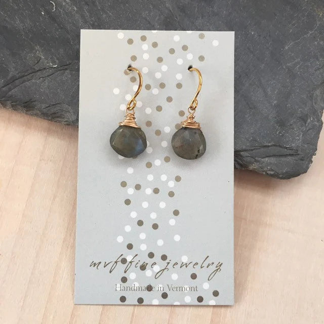 Faceted Labradorite Drop Earrings in Gold