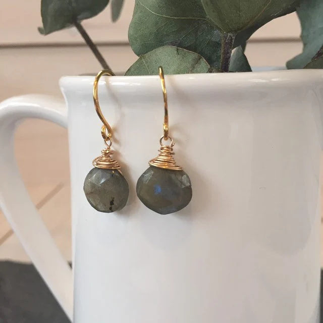 Faceted Labradorite Drop Earrings in Gold