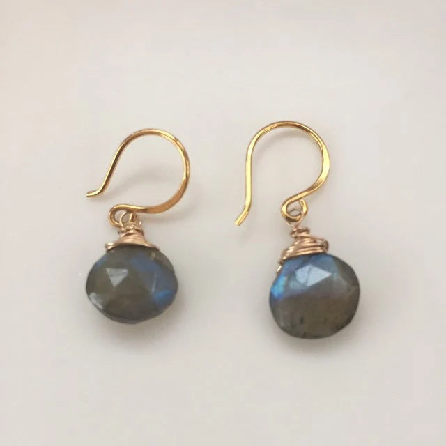 Faceted Labradorite Drop Earrings in Gold