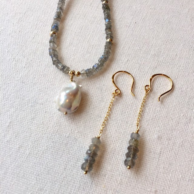 Labradorite and Gold Chain Earrings