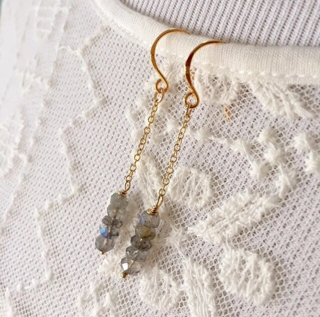 Labradorite and Gold Chain Earrings